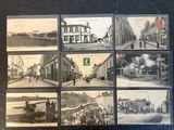 several old black and white photographs of a city street