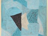 an image of a painting of blue and white shapes on a blue background