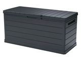 une grande boîte de rangement en plastique noir avec un couvercle