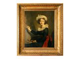 portrait of a lady with a brush and palette by a painting easel