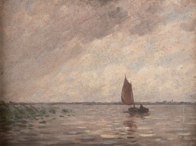 une peinture représentant un voilier sur un plan d'eau
