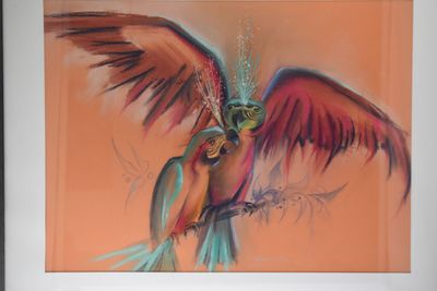 Suzanne DESMOULIN (1935), "Couple de perroquets", pastel sig…