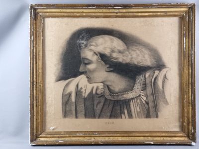an old picture of a woman with her hand on her chin
