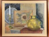 a painting of a vase and a painting of a sunflower