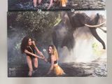 two pictures of a woman and an elephant in the water
