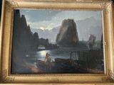 une image d'un tableau représentant un homme sur un bateau dans l'eau