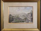 une image représentant une aquarelle représentant la vue d'un pont