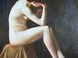 une peinture à l'huile représentant une femme nue assise sur un lit