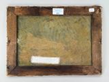 an image of a painting on a wooden frame with a tag on it