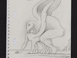 dessin au crayon représentant un oiseau sur une feuille de papier, avec la lune en arrière-plan