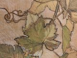 a drawing of a bunch of leaves on a table