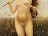 an image of a painting of a naked woman holding a flower