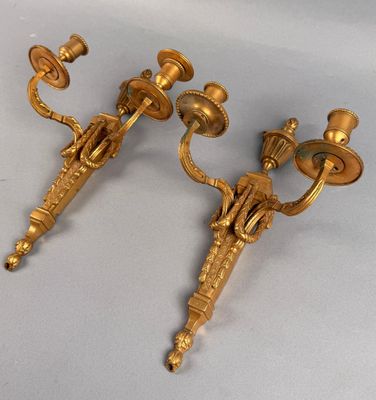 pair of antique brass wall sconces with sconces on each side
