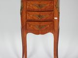 an image of a small wooden table with marble top