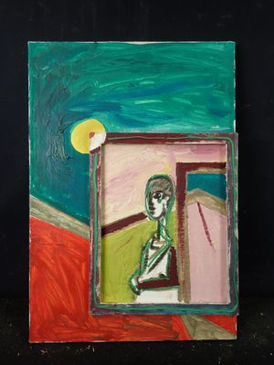 tableau représentant une femme regardant la lune par la fenêtre