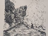 an image of a black and white drawing of a river