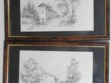 deux dessins encadrés représentant une maison et une maison dans les bois