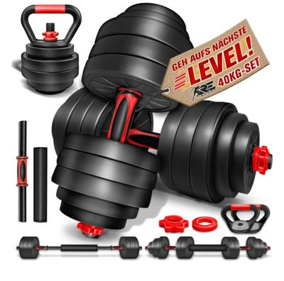 a set of dumbs, weights, and a barbell on a white background