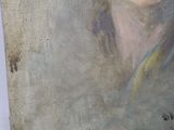 portrait of a woman in a blue dress with a yellow scarf