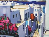 une peinture représentant une vue d'une ville depuis une colline