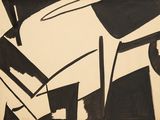 painting of black and white abstract shapes on a white background