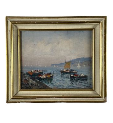une image représentant un tableau de bateaux sur l'eau, avec le ciel en arrière-plan