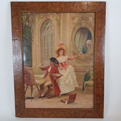 tableau représentant une dame et un monsieur assis à une table devant un miroir
