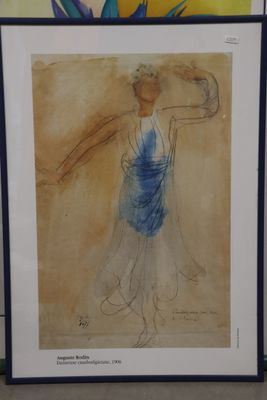 painting of a woman in a blue dress holding a water bottle