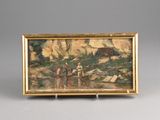une peinture à l'huile représentant un homme et une femme dans un paysage