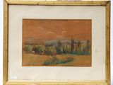 an image of a painting of a desert scene with trees