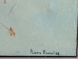 a picture of a painting of a bird flying in the sky