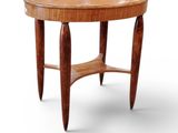 an image of a round table with a wooden top and legs