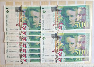 500 francs Pierre et Marie Curie, 10 ex , 1994(7), 1995(2), …