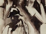 tableau représentant deux femmes en noir et blanc, l'une coiffée d'un chapeau et l'autre d'un foulard
