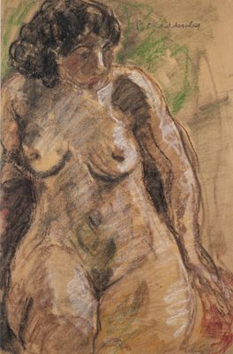 l'image d'un dessin d'une femme nue assise sur le sol