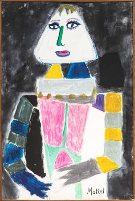 une image représentant un tableau d'une femme portant un chapeau et une écharpe