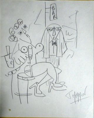 dessin humoristique représentant un homme et une femme assis à une table