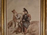 painting of a man and a woman sitting on a hill