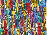 une peinture représentant des lettres et des chiffres colorés sur fond blanc