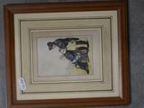 framed picture of a painting of a man and a woman sitting on a bench