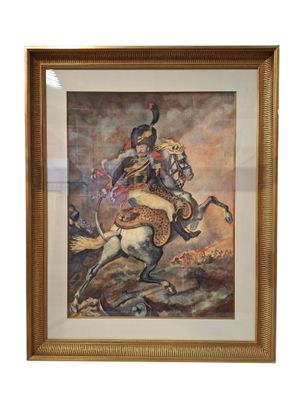 tableau représentant un homme à cheval, dans un cadre doré