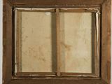 an old picture of a window with a wooden frame on it