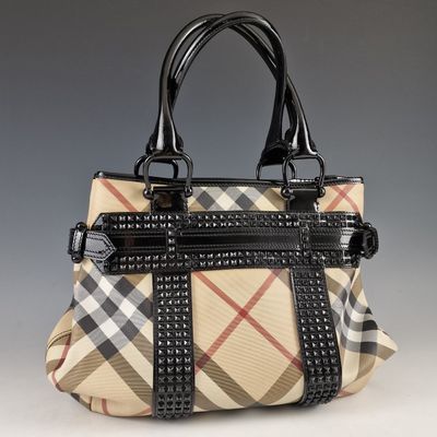 burbery checkered handbag with studded handles
