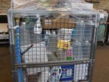 a metal cart with a lot of items in it