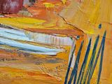 an oil painting of a boat on a body of water