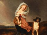 an image of a painting of a young girl with a dog
