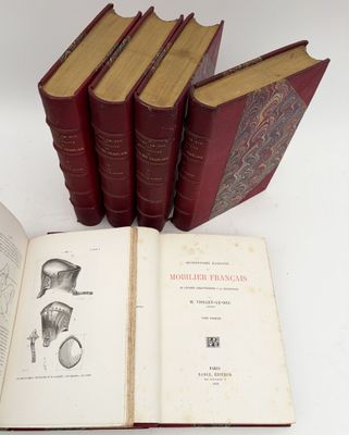 six red books with illustrations on them sitting on a white surface