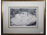 an image of a drawing of a woman laying on a bed