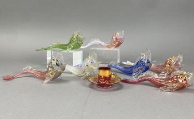 MURANO Sept dauphins en verre teinté de paillons d'or - Photo 1
