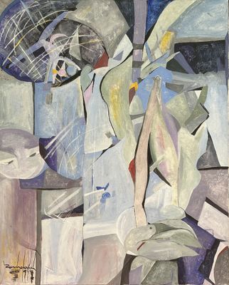 an image of a painting of a tennis racket and a tennis ball